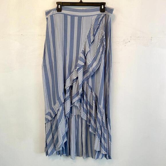 TORRID blue and white stripe ruffle midi skirt - Picture 1 of 5